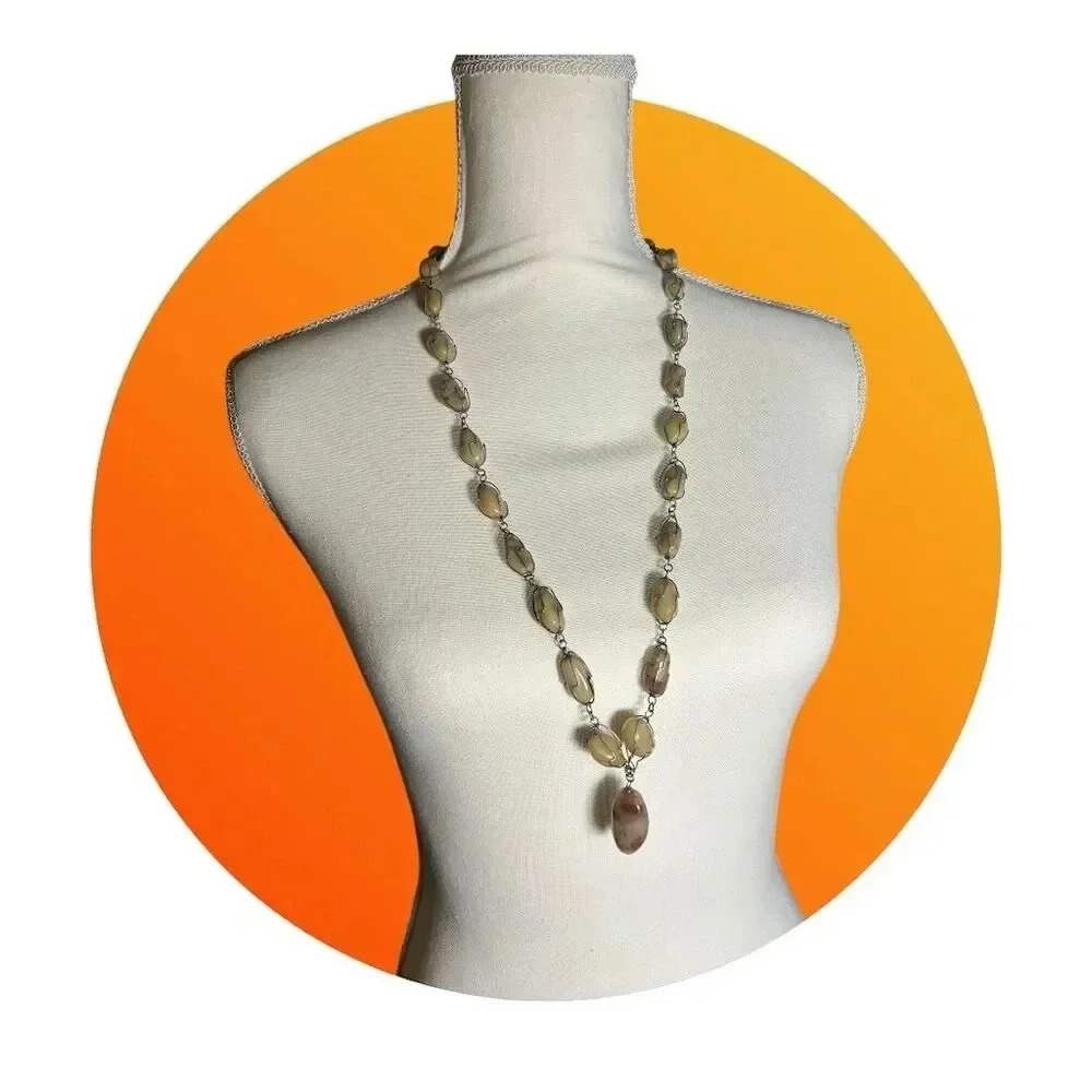 Handmade Honey Quartz & Bronze Pendant Necklace‎ Gold Women's Jewelry